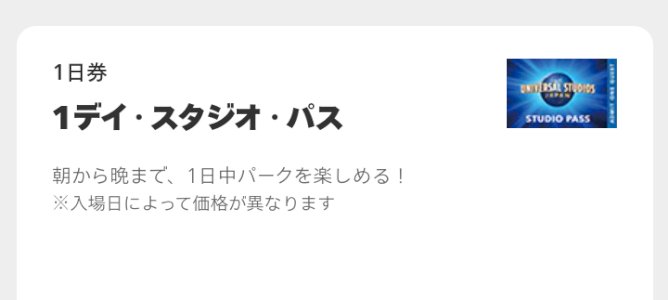 USJ １ｄａｙスタジオ・パス　おとな